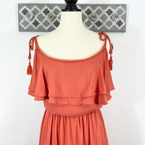 Torrid Dress Ruffle Tie Shoulder Salmon Rust, 3X - Picture 2 of 8